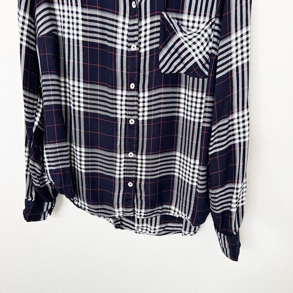 [Forever 21+] Navy Blue White Plaid Flannel Button Down Shirt Relaxed Fit Sz 1X - Picture 8 of 10